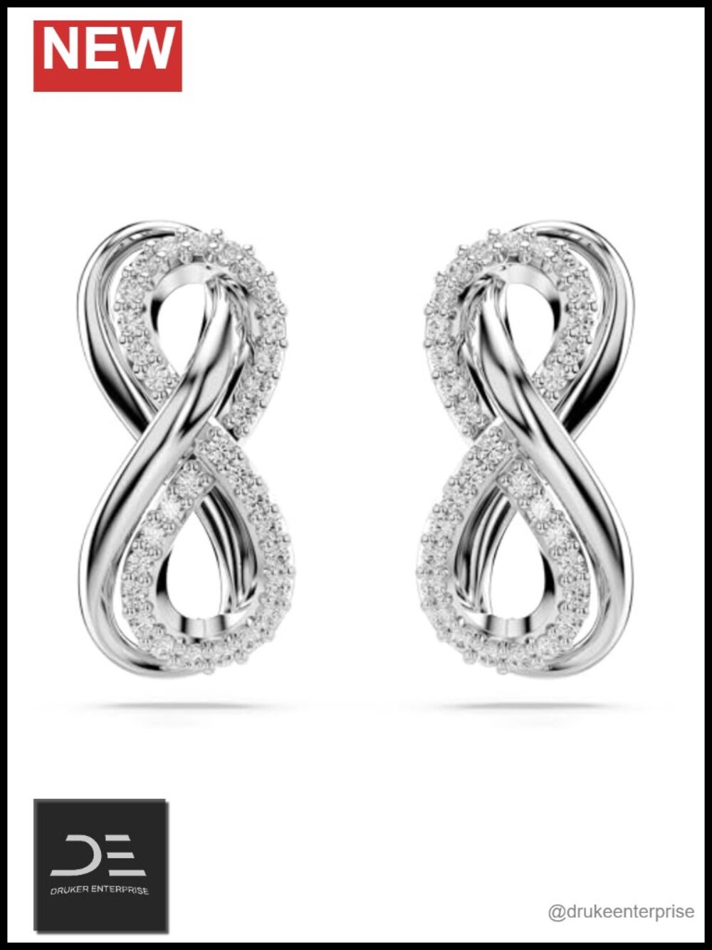 Swarovski Hyperbola Infinity Symbol Stud Earrings Clear Crystals Rhodium